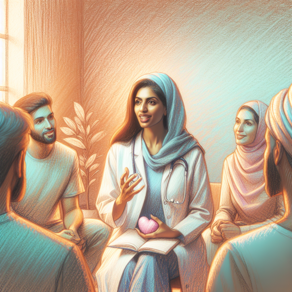Create an image of a female homeopathic doctor giving a lecture to parents showing homeopathic remedies. Create an image of a female homeopathic doctor giving a lecture to parents showing homeopathic remedies.
