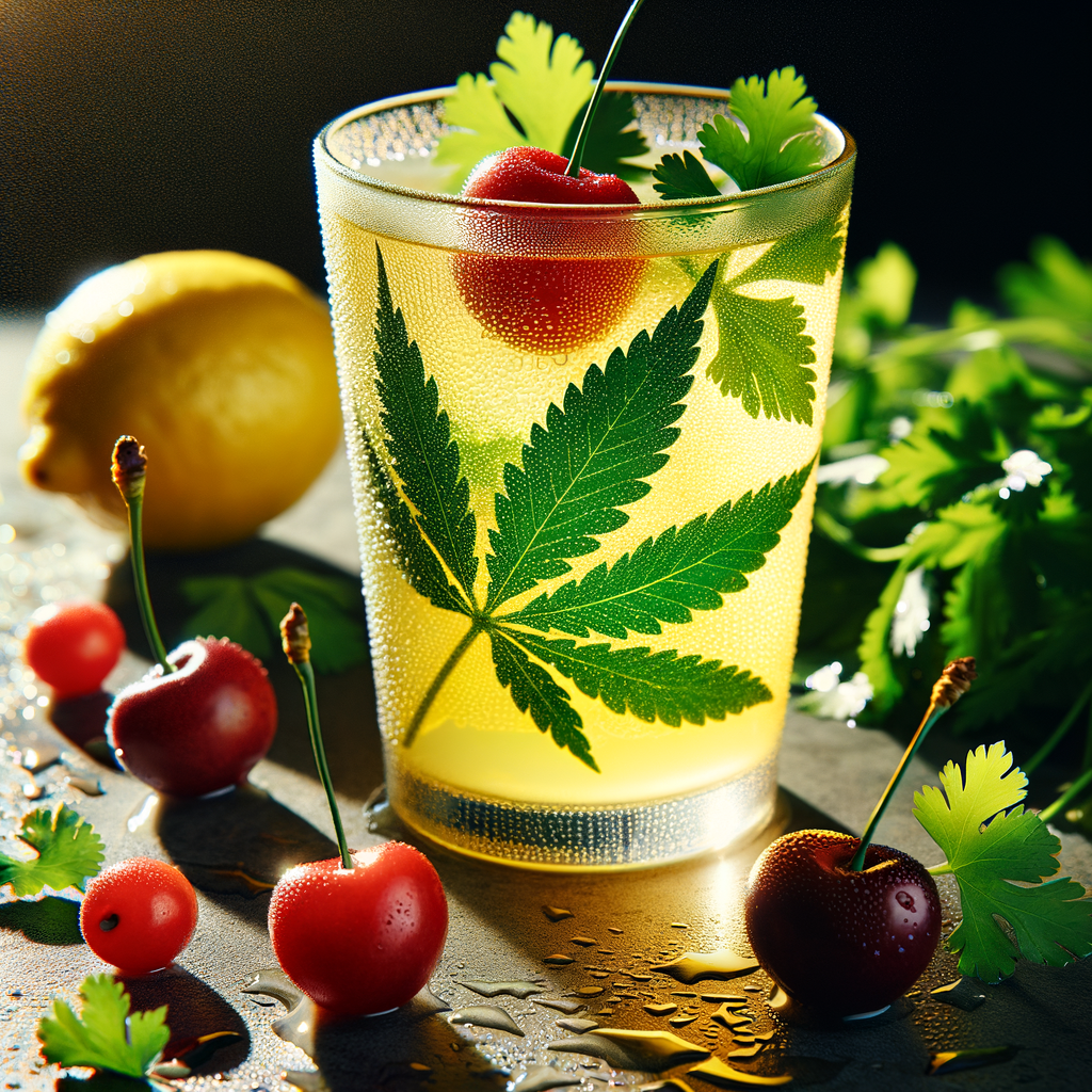lemonade with hemp, cherry and cilantro juicy picture lemonade with hemp, cherry and cilantro juicy picture
